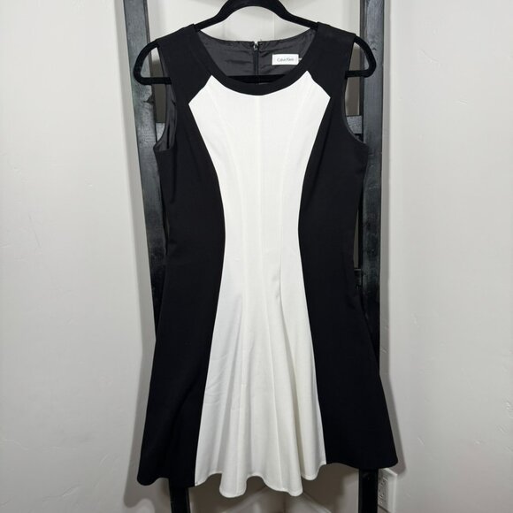 Calvin Klein Sleeveless Colorblock Dress – Black, Charcoal & Grey, Size 8P - Picture 1 of 9